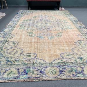 Alfombra de 5.9x9.7 pies, Alfombra Turca Vintage, Alfombra con Estampado Animal Azul Marrón - Product Image 2