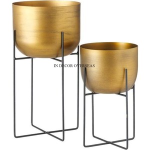 Ensemble de 2 jardinières de forme ronde en métal de haute qualité de haute qualité avec support de couleur noire de l'Inde - Product Image 4