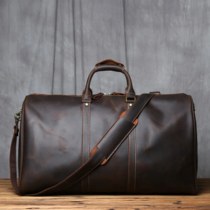 Customized Eco-Friendly Large Genuine <b>Leather</b> Zipper Pebble Texture Travel Weekender <b>Overnight</b> Duffel <b>Bag</b> Gym Sports Luggage - Product Image 5
