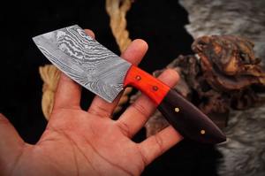 Cuchillo desollador de acero damasco hecho a mano personalizado con mango de madera y hermosa Funda de cuero - Product Image 3