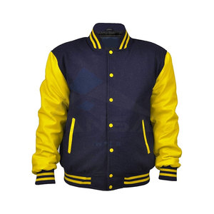 Veste de Baseball en Laine et Cuir pour Hommes Style Varsity Premium Ajustement Réglable Vêtement d'Extérieur Chaud pour l'Hiver Personnalisé Bleu Marine Jaune - Product Image 2