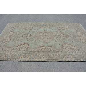 Alfombra turca clásica azul Beige Vintage 5,2X8,9 pies de lana Patchwork alfombra de sala de estar con respaldo de látex para adolescentes - Product Image 3