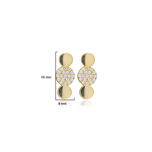 Zircon Triple Round Shape Gold Plated Fine Jewelry Handmade Wholesale 925 <b>Sterling</b> <b>Silver</b> <b>Stud</b> Earrings Women's Trendy - Product Image 3