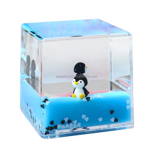 Schattige 3d Pinguïnvis Drijvende Vloeistof Vierkant Papier Gewicht <span class=keywords><strong>Aquarium</strong></span> Souvenir Geschenken Aqua Kubus - Product Image 1