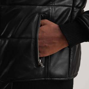 Lucas Genuine Sheepskin Leather Puffer Bomber <b>Jacket</b> Water-Proof Zippered Streetwear with Hooded Collar Sizes XS to 6XL - Product Image 6