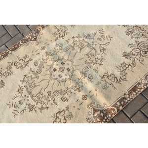 Turkish Vintage <b>Wool</b> Rug 3.8x6.9 ft <b>Brown</b> Patchwork Design Eco-Friendly Latex Backing - Product Image 5