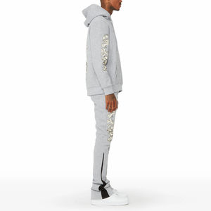 Custom Streetwear <b>Patch</b> Distressed Embroidered Men Tracksuits <b>Slim</b> Fit Cotton Patchwork Pullover Men Flare Tracksuits - Product Image 3