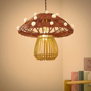 Pendentif champignon en rotin fait à la main Lumière rotin naturel facile à installer abat-jour suspendu - Product Image 2