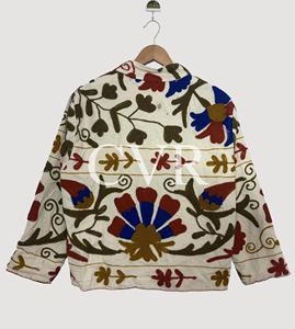 Manteau en coton brodé à la main à motifs floraux, manches longues, col rond, style bohème, grande taille, vêtements décontractés pour femmes, vêtements d'extérieur pour le printemps - Product Image 2