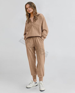 Conjunto Deportivo de Dos Piezas para Mujer, Otoño-Invierno, para Entrenamiento, con Logotipo Personalizado, de Felpa, Secado Rápido, Talla Grande, Estilo Urbano - Product Image 3