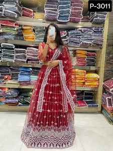 Lehenga choli ออกแบบงานในงานแต่งงานวัสดุตาข่ายสำหรับงานเทศกาลออกแบบสไตล์ปากีสถาน - Product Image 6