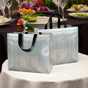 <b>Silver</b> Holographic Glitter Non Woven Reusable Tote <b>Bag</b> | Waterproof Moisture Proof Digital Printing Custom Logo Hand Length <b>Bag</b> - Product Image 6