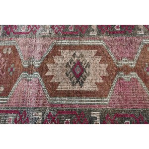 3.1x10.7 ft Rug, Vintage Turkish Rug, <b>Red</b> Herki <b>Wool</b> Rug - Product Image 5