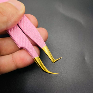 Petite pince à épiler quantité minimale de commande personnalisée avec nom de marque 90 degrés pince à épiler forte adhérence en acier inoxydable pointe en fibre pince à épiler incurvée 10mm - Product Image 6