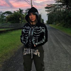 Squelette chaud strass femmes Goth sweat à capuche zippé gothique à manches longues tricoté sweat à capuche surdimensionné Y2k sweats à capuche nouveau manteau - Product Image 3