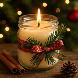 Bougie parfumée en cire de soja rouge de Noël, pot en verre, décoration de fête, aromathérapie à la menthe poivrée, hiver, luxe, longue durée de combustion, cadeau de fête - Product Image 3