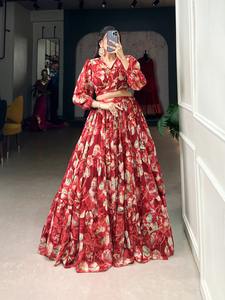 ชุดเดรสสวยชุดแฟนซีจีเช็กซ์ lehenga choli ลายดอกไม้ทำงานผู้ผลิตจากอินเดียขาย - Product Image 3