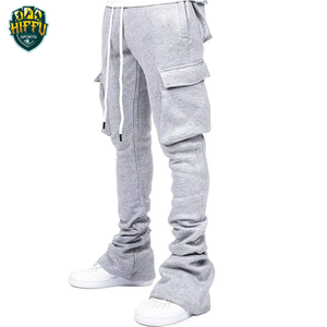 Pantalones de chándal acampanados de lana de algodón 100% con bolsillos Cargo, pantalones elásticos de estilo holgado de cintura media, pantalones de chándal acampanados apilados para hombres - Product Image 4