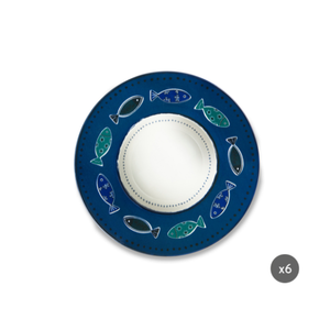 Regular Round Set 6-pcs Ceramic Pasta Bowls Digital Print Mediterranean Multicolor Sea Theme Ocean by Excelsa - Product Image 1