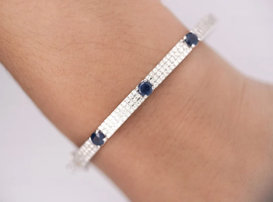 <b>Solid</b> 925 Sterling <b>Silver</b> Moissanite Diamond <b>Bracelet</b> for Women's Fashion Jewelry Blue Sapphire Pave Bangle <b>Bracelet</b> - Product Image 5
