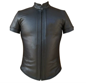 Vente chaude nouvelle mode hommes coupe-vent en cuir fermeture éclair T-Shirt respirant grande taille avec motif imprimé - Product Image 5