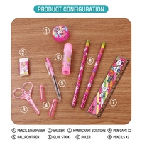 Lot de papeterie mignon à thème dessin animé pour enfants, fournitures scolaires avec crayon, règle, ciseaux, gomme, colle et stylo