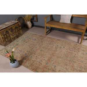 4.7x9.9 ft Rug, Turkish Vintage Rug, <b>Brown</b> <b>Wool</b> Rug - Product Image 5