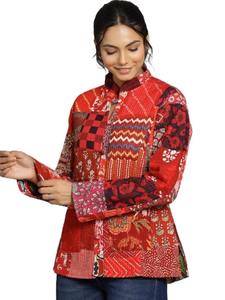 Fait à la main unisexe XL manteau d'hiver Patchwork soie Sari veste matelassée avec toile de noël tissu Unique lettre motif Design - Product Image 3