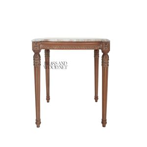 Mesa Auxiliar Cuadrada Neoclásica de Lujo con Tapa de Mármol Gris Premium y Marco de Madera de Caoba Tallado a Mano para Decoración de Palacios - Product Image 2