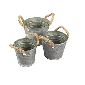 hot sale metal Galvanized Plant <b>Pot</b> Set of 2 Decorative Modern Indoor Planter Office Desk <b>Pot</b> with Antique Metal Stand - Product Image 6