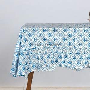 Nappe indienne en coton faite à la main belle couverture de Table en coton imprimé bloc à la main pour nappe de mariage à vendre - Product Image 1