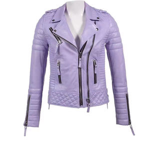 Violet Premium mode Biker cuir femmes vestes ODM haute qualité asymétrique fermeture éclair revers col respirant hiver Viscose - Product Image 1