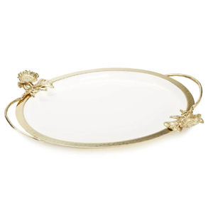 Fabulosa bandeja de servicio de Metal dorado con asas de hojas decorativas bandeja decorativa para servir té y café para decoración del hogar - Product Image 6