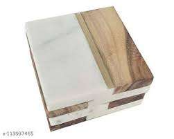 Posavasos Redondos Clásicos de Madera y Mármol Ecológicos Rabeh de Uttar Pradesh para Té, Café y Bebidas - Product Image 2