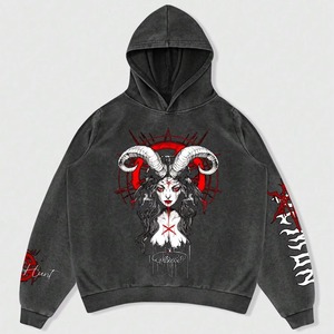 Sweat à capuche décontracté surdimensionné pour hommes coupe ample manches longues lettre et caractère imprimé 100% coton polaire - Product Image 1