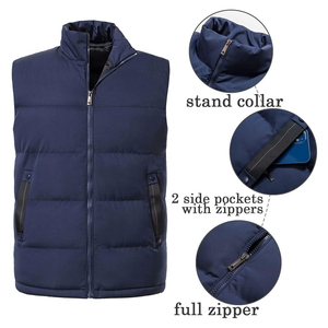 Hot <b>Sale</b> Men's Warm Puffer Vests Lightweight Stand Collar Navy Blue Color Outerwear <b>Quilted</b> Puffer Vest Zipper Sleeveless Jacket - Product Image 3