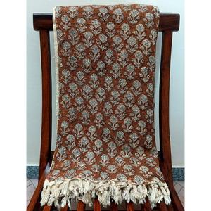 Manta de sofá marrón de primera calidad hecha a mano, algodón suave con borlas, bloque ligero ecológico impreso a mano - Product Image 3