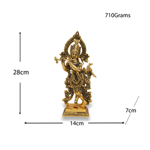 Estatua de Metal hecha a mano chapada en oro de Krishna, regalo religioso, escultura de Dios indio, artículo para decoración y regalo - Product Image 3