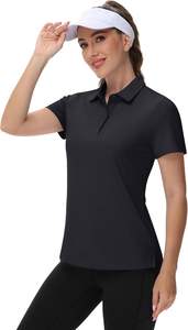 เสื้อโปโลกอล์ฟสีทึบลำลองสำหรับผู้หญิงเสื้อแขนสั้นแบบแห้งเร็ว UPF 50 + มีปกเสื้อเจอร์ซีย์ป้องกันแสงแดดคุณสมบัติต่อต้านริ้วรอย - Product Image 4