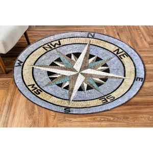 Alfombras Redondas Compass - Alfombras Redondas con Diseño de Brújula, Alfombra Artística Moderna, Alfombra de Terciopelo - Product Image 1