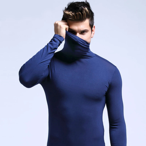 Sous-vêtements thermiques pour homme en col roulé, fin, en modal, pour l'automne et l'hiver, haut à manches longues, ajusté, simple - Product Image 1