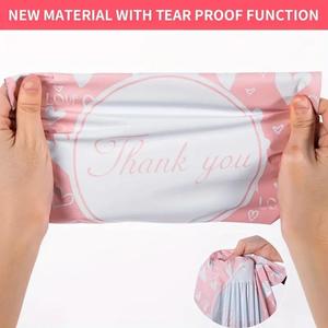 Paquete de 100 Bolsas de Poliéster para Envíos con Mensaje de Agradecimiento, 25x33cm, Autoadhesivas, Resistentes al Agua y a Desgarros, Duraderas, 2.3M, Rosadas con Corazón Blanco - Product Image 2