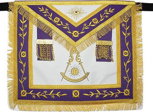 Delantal Masónico de Lujo para Past Master de Logia Azul, Imitación de Cuero, Cinta Morada Cosida (Bordado a Máquina) - Product Image 2