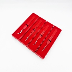 High Quality 90 Degree Stainless Steel Eyelash Extension Tweezers Red Diamond Grip Handle with Customised Logo <b>Silver</b> Tip - Product Image 3