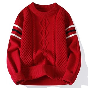 Pull-over en tricot à col rond pour hommes, manches longues, pour la saison hivernale, pull respirant anti-rétrécissement et anti-rides pour hommes - Product Image 2