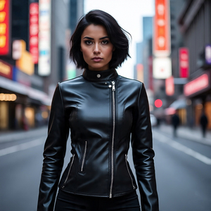 Chaqueta de Cuero de Oveja Genuino para Mujer, Forro de Algodón Transpirable, Informal, Cremallera Completa, Cuello Vuelto, Color Sólido - Product Image 4