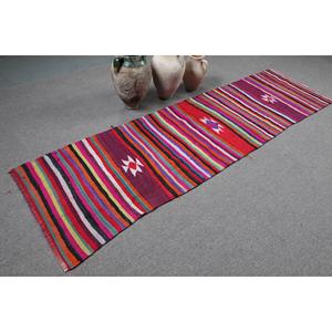 2.7x9.1 ft Turkish Rug, Vintage <b>Runner</b> Rug, <b>Red</b> Purple Ombr Wool Rug - Product Image 2