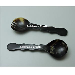 Ensemble de serveurs à salade en corne naturelle écologique de qualité supérieure au design unique, artisanat artisanal, articles de cuisine, cuillère à servir la salade - Product Image 5