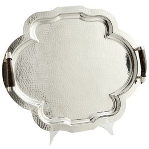 Plateau de service ovale en métal blanc élégant à bord festonné, plateau de service vintage, plat à nourriture, vaisselle de cuisine et décoration d'intérieur - Product Image 3