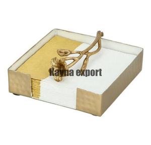 Belle boîte à mouchoirs artisanale de luxe avec conception à grandes feuilles coulée de métal en aluminium en gros plaqué or - Product Image 2